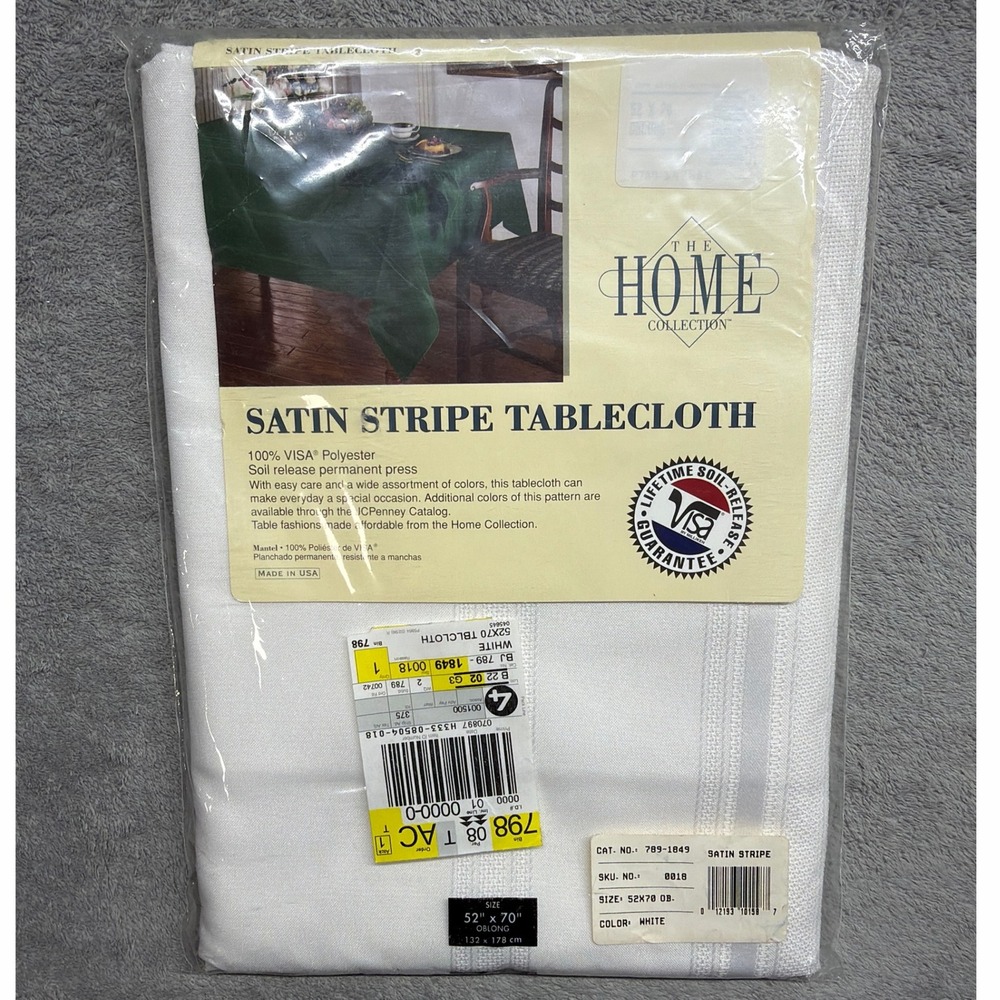 VTG JCPenney Home Collection White Satin Stripe Tablecloth 52x70 Oblong NEW